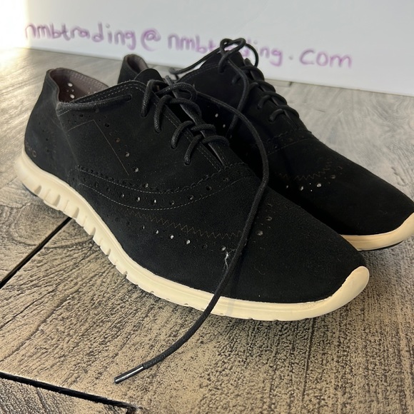 Cole Haan zero Grand perforated sueded black leather 10.5B lace up Oxford shoes - Picture 4 of 8